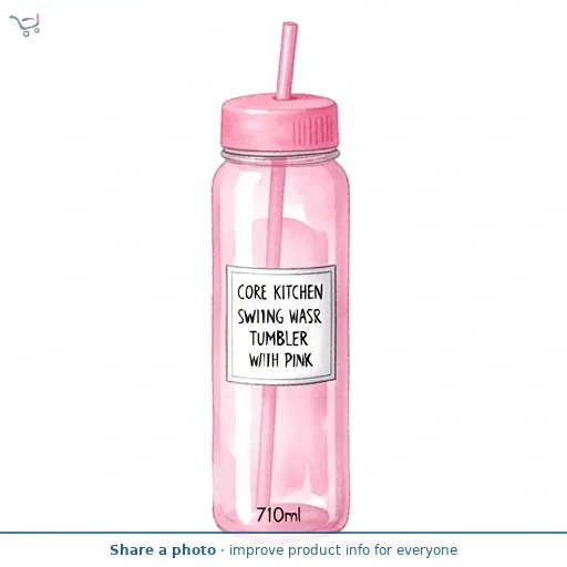Core Kitchen Swing Glass Water Bottle Tumbler With Straw Pink 710ml