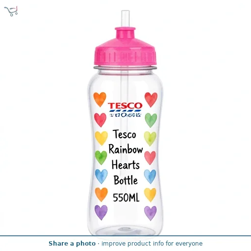 Tesco Rainbow Hearts Water Bottle 550Ml