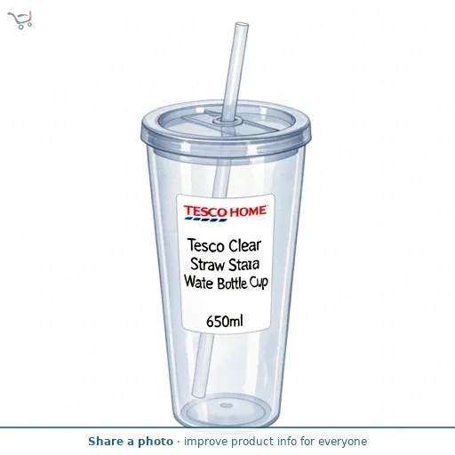 Tesco Clear Straw Water Bottle Cup 650ml