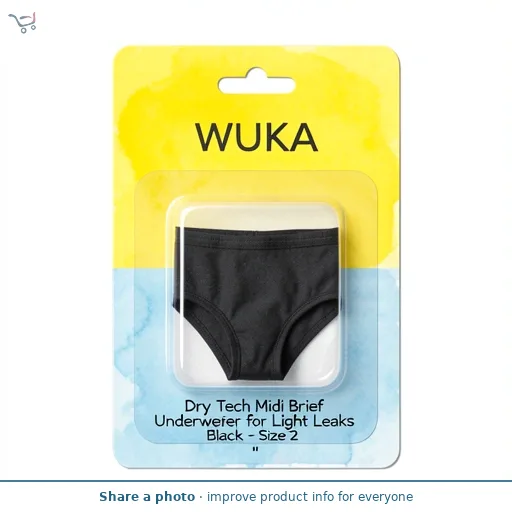 WUKA Dry Tech Midi Brief Underwear for Light Leaks Black - Size 2