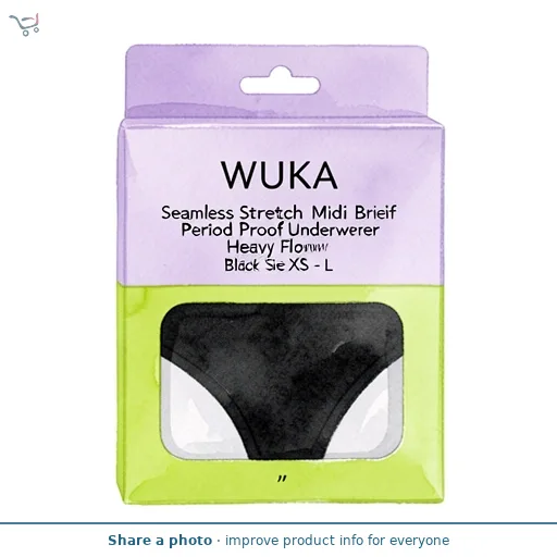 WUKA Seamless Stretch Midi Brief Period Proof Underwear Heavy Flow Black Size XS - L