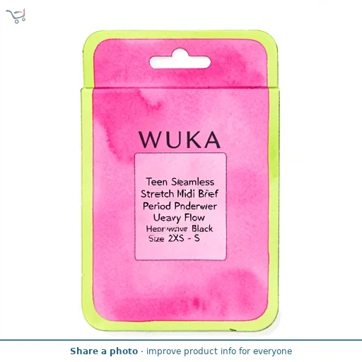 WUKA Teen Seamless Stretch Midi Brief Period Proof Underwear Heavy Flow Black Size 2XS - S