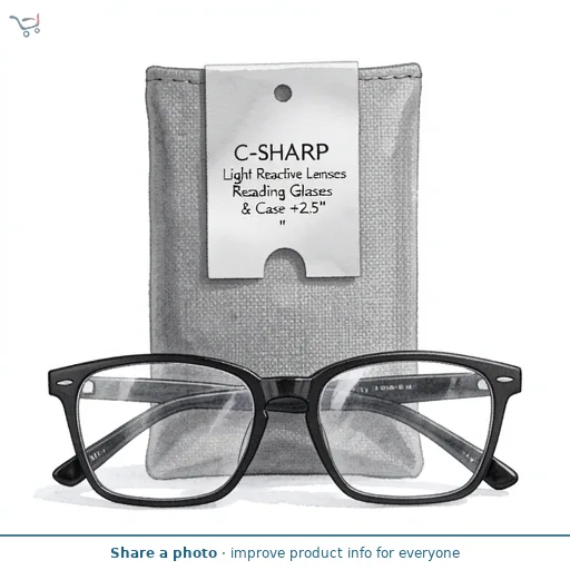 C-Sharp Light Reactive Lenses Reading Glasses & Case +2.5