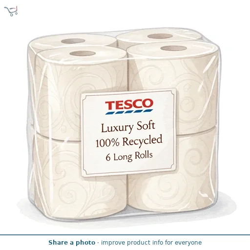 Tesco Luxury Soft 100% Recycled Toilet Tissue 6 Long Rolls