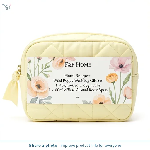 F&F Home Floral Bouquet Wild Poppy  Washbag Gift Set - 1 x 60g votive 1 x 40ml diffuser & 30ml Room Spray