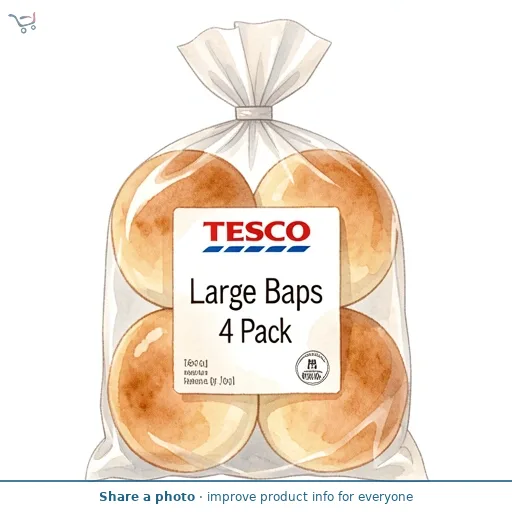 Tesco White Large Baps 4 Pack