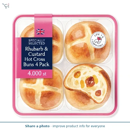 Rhubarb & Custard Hot Cross Buns 4 Pack