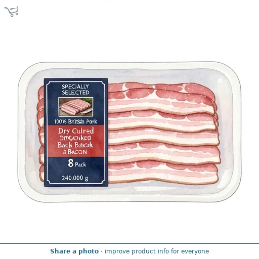 100% British Pork Dry Cured Smoked Back Bacon 8 Pack