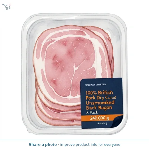 100% British Pork Dry Cured Unsmoked Back Bacon 8 Pack