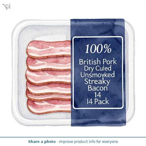 100% British Pork Dry Cured Unsmoked Streaky Bacon 14 Pack
